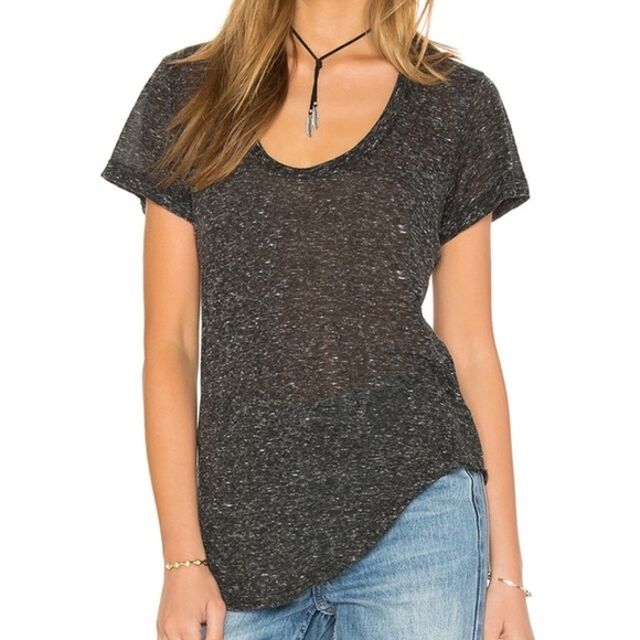 Revolve LNA Deep U Neck Tee T-Shirt Asymmetrical Hem Short Sleeve Heather Black - Picture 4 of 15
